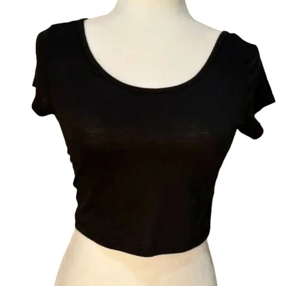 AMERICAN EAGLE Low Back Black Crop Top T Shirt - size small - Picture 1 of 4